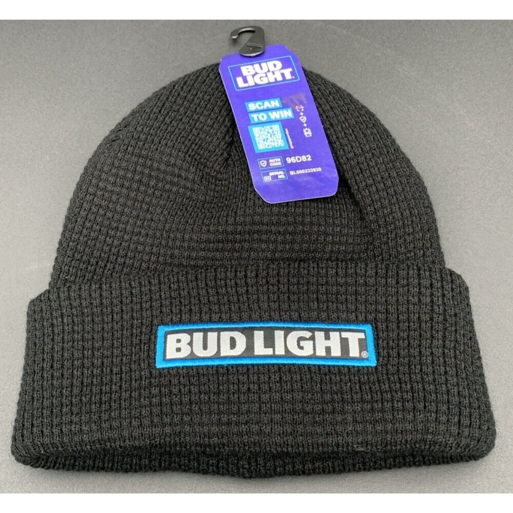 Bud Light Beer Knit Beanie Hat‎ Cap Cuffed Black New Tags
